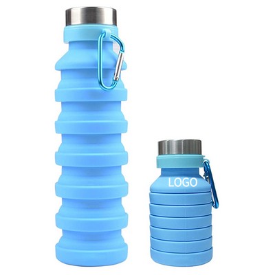 Collapsible Silicone Foldable Water Bottles W/ Carabiner