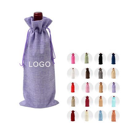 Linen Drawstring Wine Bottle Bag