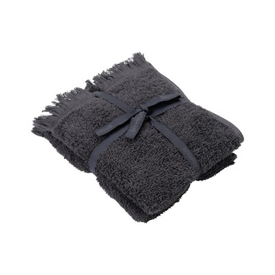 blomus Frino 2 Fringed Organic Cotton Terry Magnet Charcoal Gray Guest Hand Towel Set