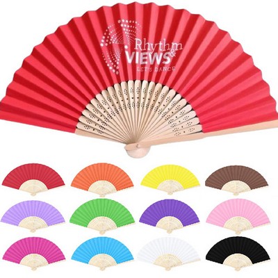 8¼" Full Color Paper One Side Folding Paper Fan w/Bamboo Handle