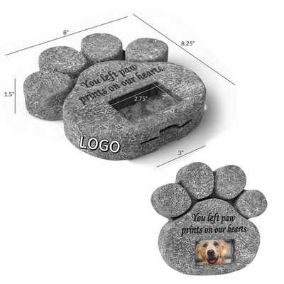 Paw Print Pet Memorial Stone with Photo Frame Slot