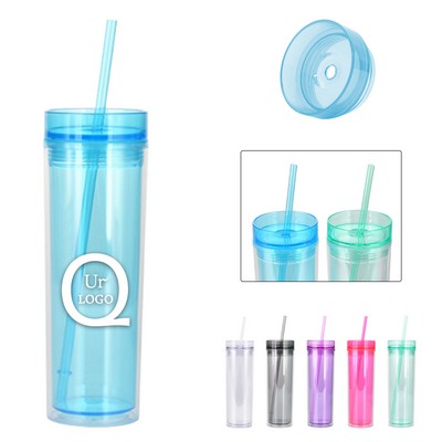 16 Oz. Plastic Tumblers W/Lids & Straws