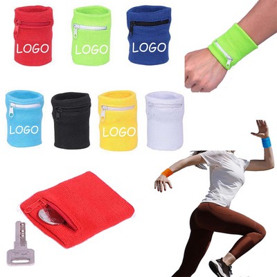 Sports Terylene Wristbands With Zipper Pocket