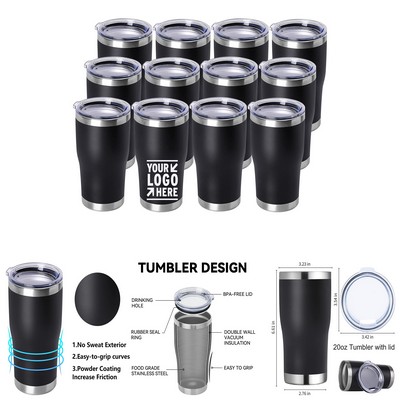 20oz Stainless Steel Tumbler with Lid Bulk Pack