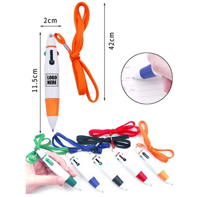 4 Color Ballpoint Pen With Neck Lanyard