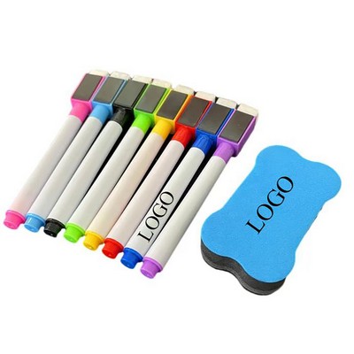 Set Of 8 Magnetic Dry Erase Markers With Whiteboard Eraser