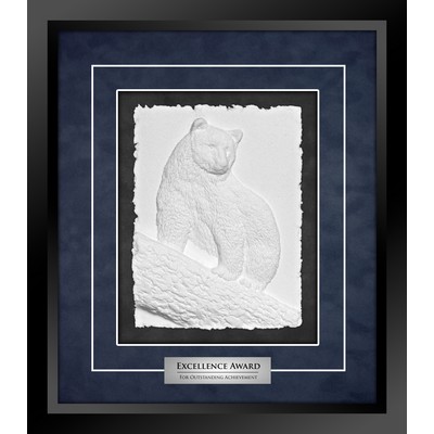 Spirit Bear (Black/Blue) - Cast Paper Sculptured Art - Shadowbox Plaque 14.5"x16.5"