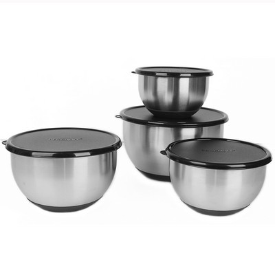 BergHoff Essentials 8Pc 18/10 Ss Mixing Bowl Set With Lids, Geminis