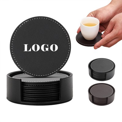 6 Piece Leather Round Coaster Insulation Mat Set