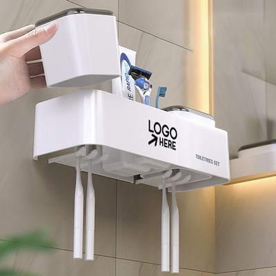 Wall-Mounted Bathroom Organizer With Toothbrush Holder