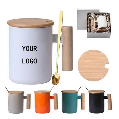 Wooden Handle Coffee Mug With Stir Spoon