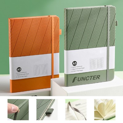 A5 Hardcover Journal w/ Elastic Band & Pen Loop College Lined Pages Notebook