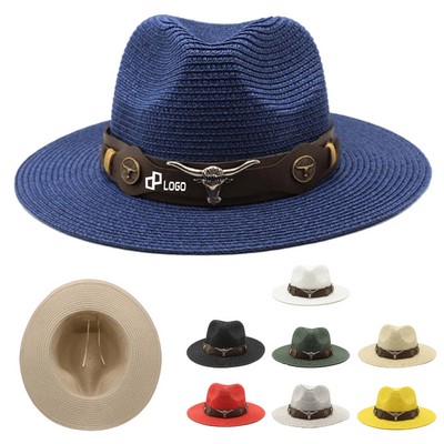 Men'S Jazz Summer Beach Sun Protective Straw Hat