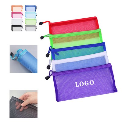 Custom Mesh Nylon Zippered Pencil Pouch Office Supplies Storage Bag 9 2/5"x4 2/5"