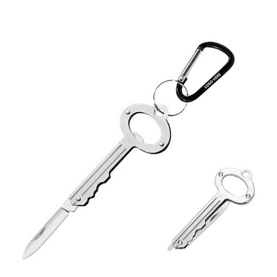 Key Shaped Pocket Knife with Bottle Opener and Carabiner