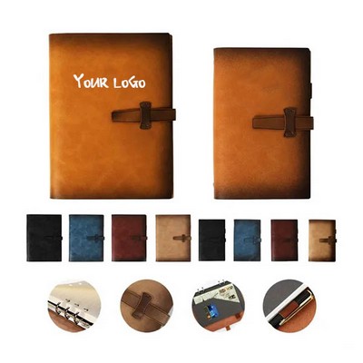 Refillable Leather Binder Notebook With Slots Lined Paper