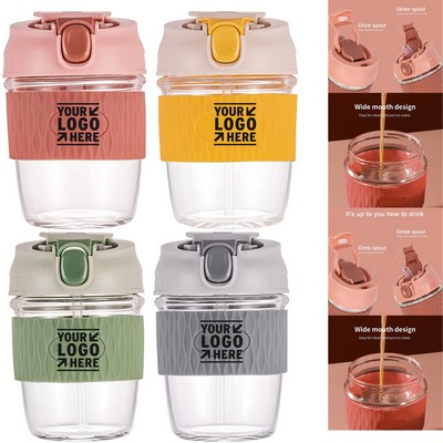 Glass Water Bottle Coffee Cup with Straw & Lid