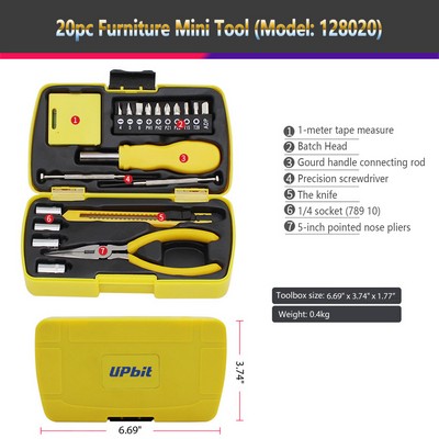 HandyPro 20pc Mini Furniture Tool Set with Precision Screwdriver, Knife, and Pliers