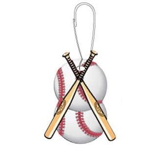 Baseballs & Bats Zipper Pull w/ Black Back