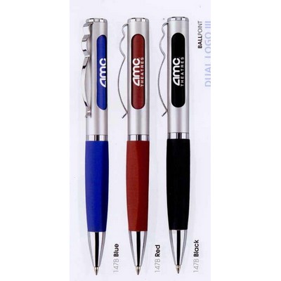 Dual Logo III Ballpoint Pen w/ Rubber Grip & Wavy Clip