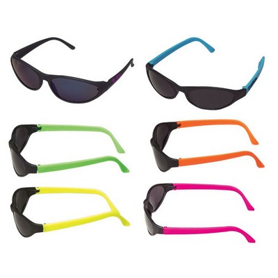 Black Wrap Around Sunglasses w/ Neon Colored Temples