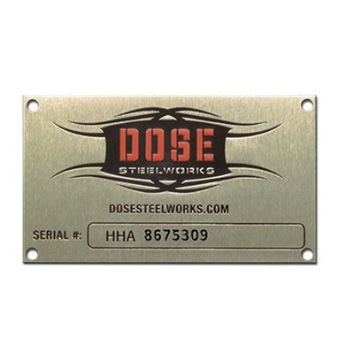 Aluminum ID/Name Plates falling between 4-6.9 sq. inches w/ a Die struck/Color filled imprint.