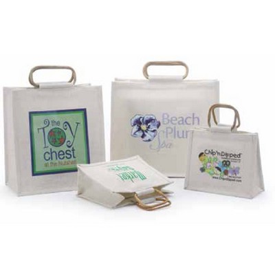 Premier Line Jute Shopping Bags w/Cane Handle Screen Print (10"x5"x8")