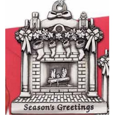 Mini Stock Design Season's Greetings Fireplace w/Stockings Pewter Ornament