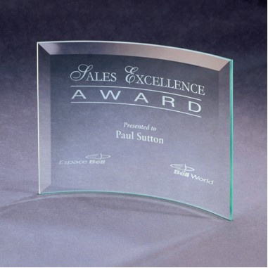 5" x 7" Jade Glass Beveled Crescent Award - Sand blast