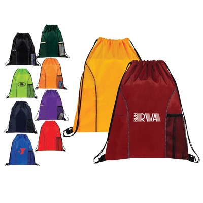 Dual Pockets Drawstring Backpack (Mesh Pocket, Slip Pocket One On Each Side)