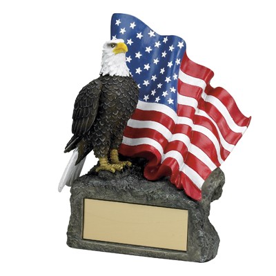 7½" Flag & Eagle Resin Trophy & Base w/Engraving Plate