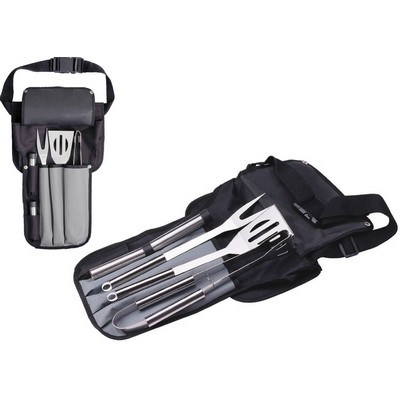 5 Piece Stainless Steel Barbecue Set in Waist Bag (18"x11")