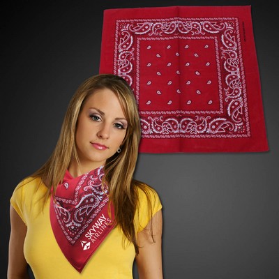 22" Silk Screened Red Cotton Bandana