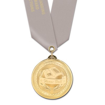 2" Honor Roll Brite Laser Medal w/ Satin Neck Ribbon