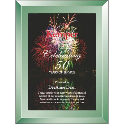 Emerald Glass Mirror Plaque w/Printed Plate (9"x12")