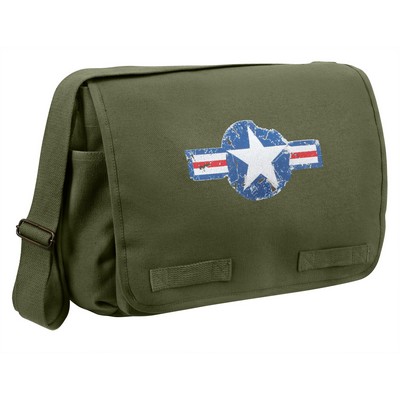 Olive Drab Vintage Classic Messenger Bag w/Army Air Corp Emblem (Unwashed)