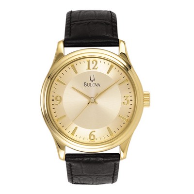 Men's Bulova® Classic Collection Gold-Tone Watch w/Black Leather Strap