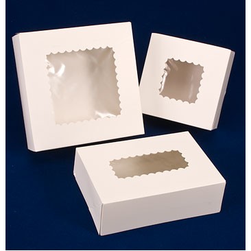 Windowed White Cake Bakery Box w/Glued 4 Corner Beers (10"x10"x2½")