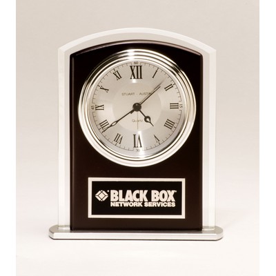 Beveled Glass Clock w/ Wood Accent/ Silver Bezel & Dial (5 1/2"x6 1/2")