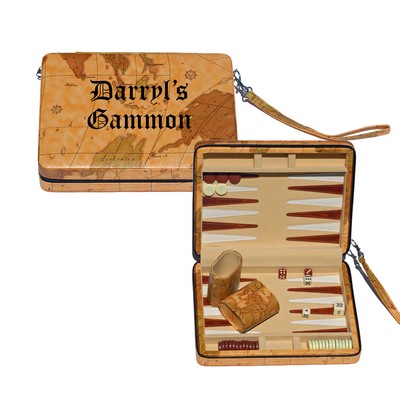 Tan Map Style Travel Backgammon Set