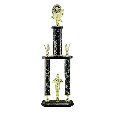 32" Black & Gold 3-Column Trophy w/Figure & Trim Takes Rise & Insert