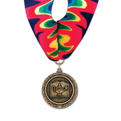 1-1/2" Lamp of Learning Cast MX Medal w/ Stock Millennium Neck Ribbon