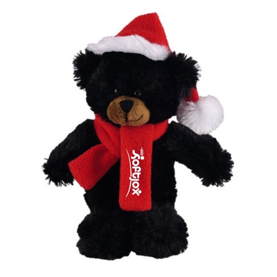 Soft Plush Stuffed Black Bear with Christmas Hat and Scarf