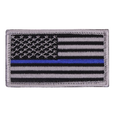 Thin Blue Line Silver/Black U.S. Flag Patches w/Hook Back