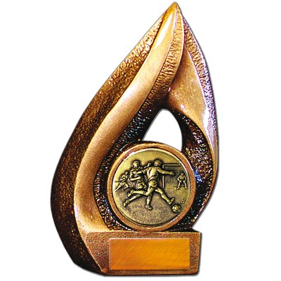 Stock Flame 7" Trophy with 2" Soccer Male Coin, Engraving Plate