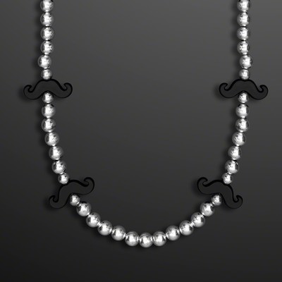 36" Black Mustache Beads on Silver Strands - BLANK