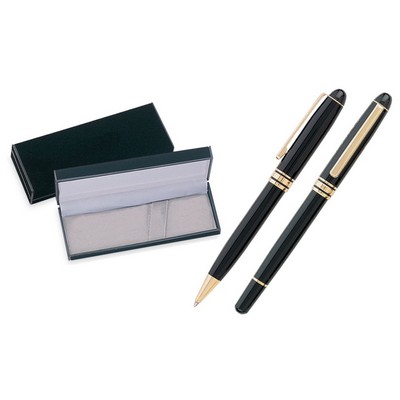 MB Series Pen and Roller Pen Gift Set in black velvet gift box - black pen set