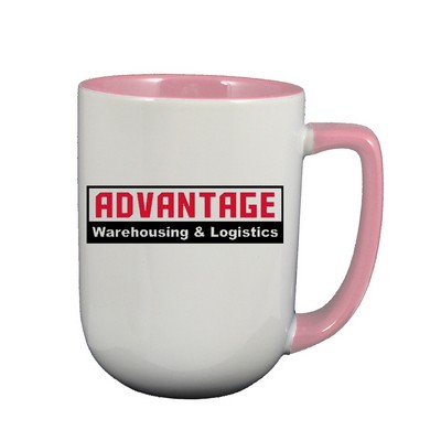 17 Oz. Arlen Barrel Mug- Pink in / White out /Pink Trim