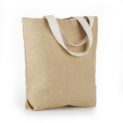 Economical Jute Tote with Bottom Gusset & Web Handles - 15"x16"x3" NATURAL/KHAKI