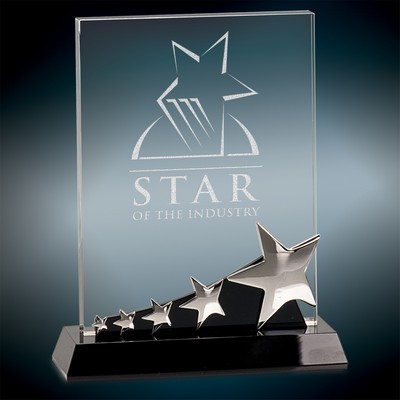 Large Rectangle Crystal w/Silver Stars Award